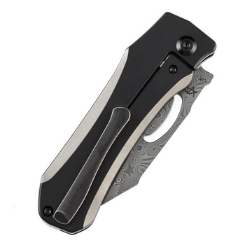 Kansept Loki Folding Knife Gray/Black Titanium Handle Damascus Plain Edge K1058A3