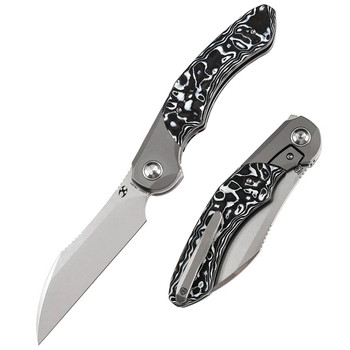 Discontinued Kansept Cosmos Folding Knife Titanium/White/Black Nebula Carbon Fiber Handle 20CV Wharncliffe Plain Edge Stonewash Finish K1059A2