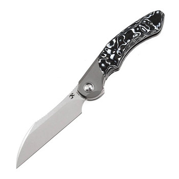 Discontinued Kansept Cosmos Folding Knife Titanium/White/Black Nebula Carbon Fiber Handle 20CV Wharncliffe Plain Edge Stonewash Finish K1059A2