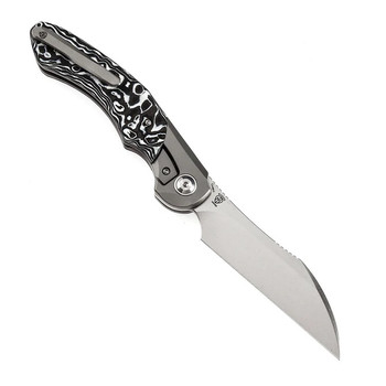 Discontinued Kansept Cosmos Folding Knife Titanium/White/Black Nebula Carbon Fiber Handle 20CV Wharncliffe Plain Edge Stonewash Finish K1059A2