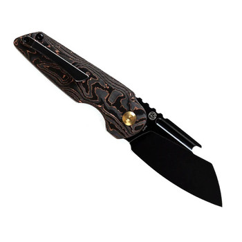 Kansept Rafe Folding Knife Copper Carbon Fiber Handle S35VN Wharncliffe Plain Edge Black Stonewash Finish K2048A5