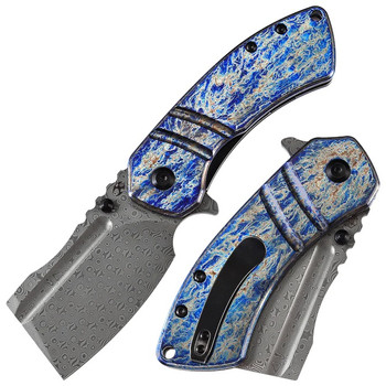 Kansept M Korvid Folding Knife Lightning Strike Titanium Handle Damascus Cleaver Plain Edge K2030C3U