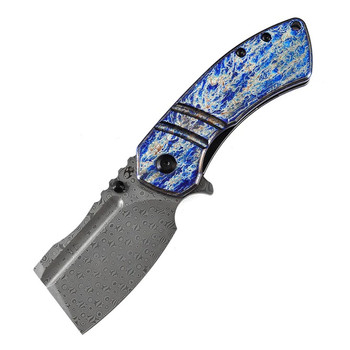 Kansept M Korvid Folding Knife Lightning Strike Titanium Handle Damascus Cleaver Plain Edge K2030C3U