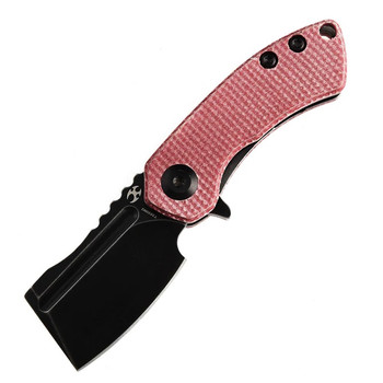 Kansept Mini Korvid Folding Knife Red Canvas Micarta Handle 154CM Cleaver Plain Edge Black Stonewash Finish T3030M2