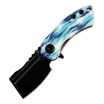 Discontinued Kansept Mini Korvid Folding Knife Jade G10/Icicle Camo Handle 154CM Cleaver Plain Edge Black Stonewash Finish T3030C2