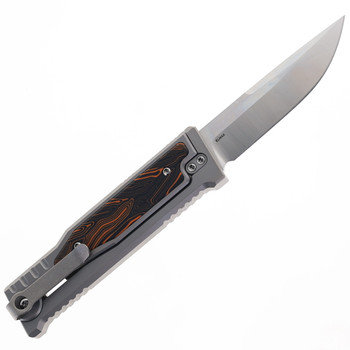 Reate EXO-M w/ Lock Folding Knife Orange/Black Gmascus Inlay Handle Elmax Drop Point Satin Finish Reate EXO-M w/ Lock Folding Knife Orange/Black Gmascus Inlay Handle Elmax Drop Point Satin Finish
