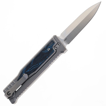 Reate EXO-M w/ Lock Folding Knife Blue/Black Gmascus Inlay Handle Elmax Double Edge Satin Finish