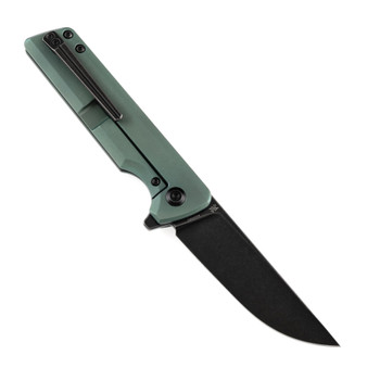 Kansept Anomaly Folding Knife Green Orange Peel Titanium Handle S35VN Plain Edge Black Stonewash Finish K2038A4