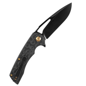 Kansept Kryo Folding Knife Black Rose Pattern Carbon Fiber Handle S35VN Plain Edge Black Stonewash Finish K1001M1