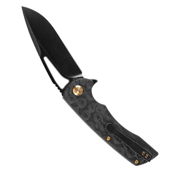 Kansept Kryo Folding Knife Black Rose Pattern Carbon Fiber Handle S35VN Plain Edge Black Stonewash Finish K1001M1