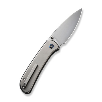 WE Qubit Folding Knife Polished Bead Blast Titanium Handle 20CV Drop Point Plain Edge Polished Bead Blast Finish WE22030F-2
