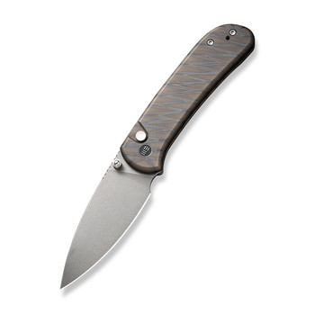 WE Qubit Folding Knife Tiger Stripe Titanium Handle 20CV Drop Point Plain Edge Gray Stonewash Finish WE22030F-4 WE Qubit Folding Knife Tiger Stripe Titanium Handle 20CV Drop Point Plain Edge Gray Stonewash Finish WE22030F-4