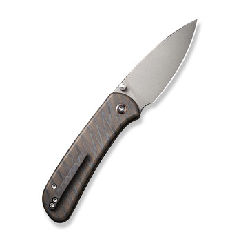 WE Qubit Folding Knife Tiger Stripe Titanium Handle 20CV Drop Point Plain Edge Gray Stonewash Finish WE22030F-4 WE Qubit Folding Knife Tiger Stripe Titanium Handle 20CV Drop Point Plain Edge Gray Stonewash Finish WE22030F-4