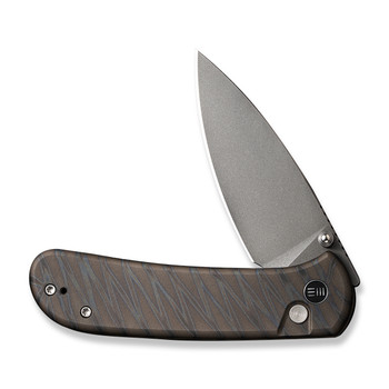 WE Qubit Folding Knife Tiger Stripe Titanium Handle 20CV Drop Point Plain Edge Gray Stonewash Finish WE22030F-4 WE Qubit Folding Knife Tiger Stripe Titanium Handle 20CV Drop Point Plain Edge Gray Stonewash Finish WE22030F-4