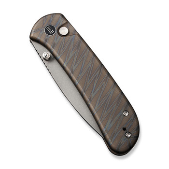 WE Qubit Folding Knife Tiger Stripe Titanium Handle 20CV Drop Point Plain Edge Gray Stonewash Finish WE22030F-4 WE Qubit Folding Knife Tiger Stripe Titanium Handle 20CV Drop Point Plain Edge Gray Stonewash Finish WE22030F-4