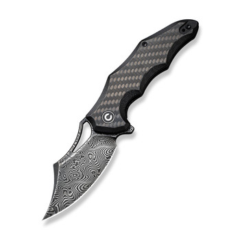 Civivi Chiro Folding Blade Knife Black Carbon Fiber/G10 Handle Damascus Drop Point Plain Edge Black Hand Rubbed Finish C23046-DS1