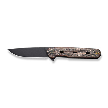 WE Navo Folding Knife Black/Copper Foil Carbon Fiber Handle 20CV Drop Point Plain Edge Black Stonewash Finish WE22026-5