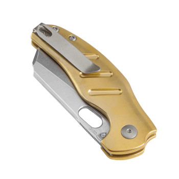 Kizer Sheepdog C01C Pocket Knife 3V Blade Button Lock Brass Handle V4488BC2