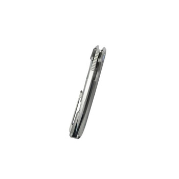 Kubey Bravo One Folding Knife Gray Titanium Handle M390 Drop Point Plain Edge Belt Satin Finish KB367A
