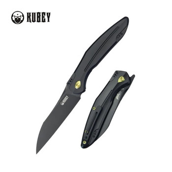 Kubey Barracuda Folding Knife Black Titanium Handle M390 Plain Black Blade KB299B