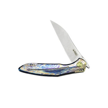 Kubey Barracuda Folding Knife Flame Titanium Handle M390 Plain Edge Satin Finish KB299E