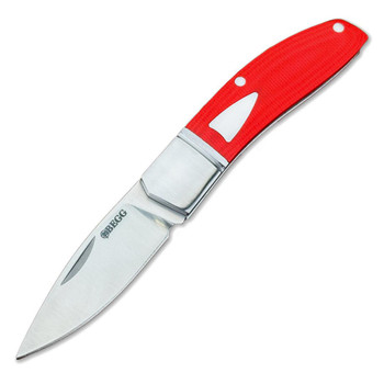Begg Drop Point Mini Red Folding Knife Red/Satin G10 Handle 14C28N Plain Edge BG044