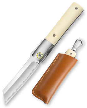 Trivisa Kira-02W Folding Knife Bone/Titanium Handle SKD11 Plain Edge Hand Satin Finish JY04-WB-S/P