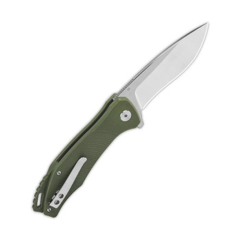 QSP Raven Liner Lock Folding Knife Green G10 Handle D2 Plain Edge QS122-B1