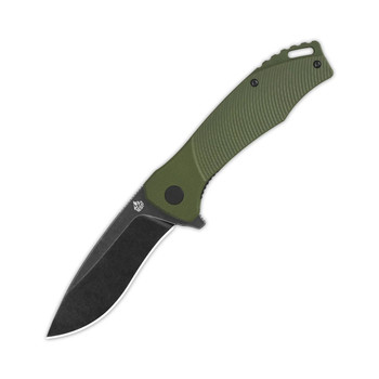 QSP Raven Liner Lock Folding Knife Green G10 Handle D2 Plain Black Blade QS122-B2