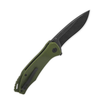 QSP Raven Liner Lock Folding Knife Green G10 Handle D2 Plain Black Blade QS122-B2