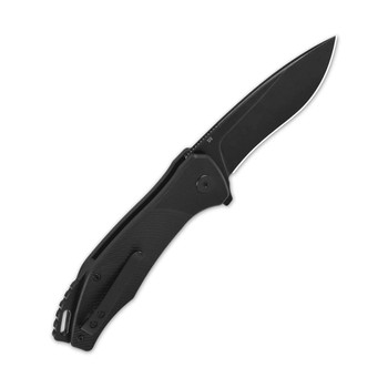 QSP Raven Liner Lock Folding Knife Black G10 Handle D2 Plain Black Blade QS122-C2
