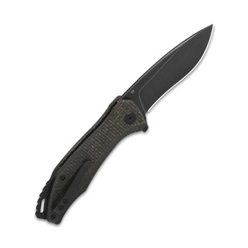 QSP Raven Liner Lock Folding Knife Black Micarta Handle D2 Plain Black Blade QS122-D2