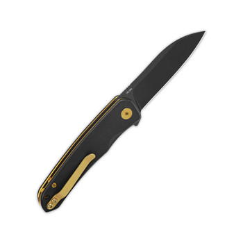 QSP Otter Liner Lock Folding Knife Black G10 Handle 14C28N Plain Black Blade QS140-C2