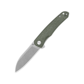 QSP Otter Liner Lock Folding Knife Green Micarta Handle 14C28N Plain Edge Stonewash Finish QS140-E1