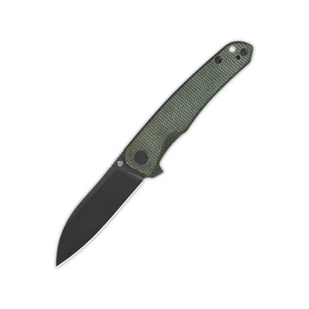 QSP Otter Liner Lock Folding Knife Green Micarta Handle 14C28N Plain Black Blade QS140-E2