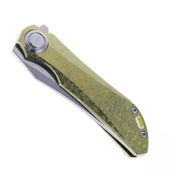 TwoSun Folding Knife Sabertooth Gold-Crystalized Titanium Handle M390 Plain Edge TS196-Crystal-GOLD