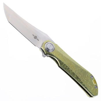 TwoSun Folding Knife Sabertooth Gold-Crystalized Titanium Handle M390 Plain Edge TS196-Crystal-GOLD