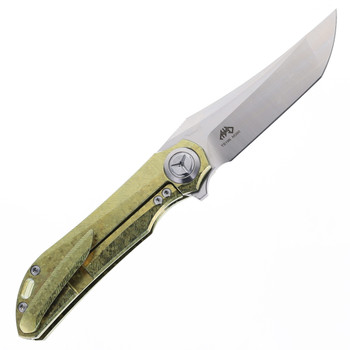 TwoSun Folding Knife Sabertooth Gold-Crystalized Titanium Handle M390 Plain Edge TS196-Crystal-GOLD