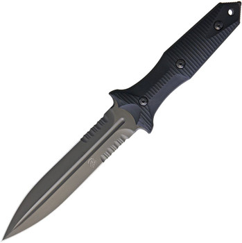 Bastinelli Grozo Fixed Blade Knife Black G10 Handle N690 Partially Serrated Black Blade BAS214S
