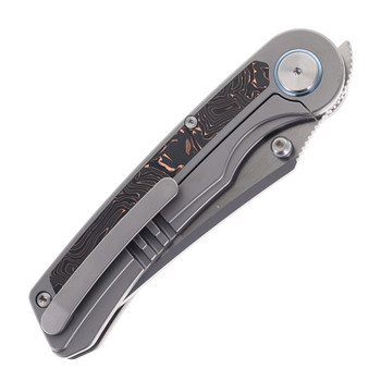 Yangge Folding Knife Sandwashed Titanium Copper Foil Carbon Fiber Handle S90V Plain Edge YG002-SD