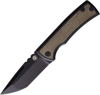 Chaves Knives Redencion 229 Kickstop Folding Knife Black Titanium/Green Micarta Handle Tanto Plain Edge Black Stonewash Finish M390 CHAV006