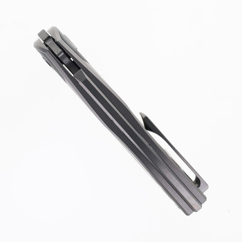 TwoSun Folding Knife Gray Titanium/Carbon Fiber Handle M390 Clip Point Plain Edge TS341-M390