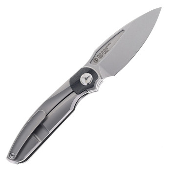 TwoSun Folding Knife Gray Titanium/Carbon Fiber Handle M390 Clip Point Plain Edge TS341-M390