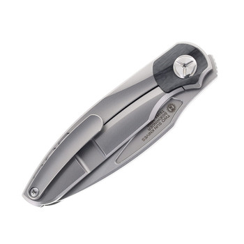 TwoSun Folding Knife Gray Titanium/Carbon Fiber Handle M390 Clip Point Plain Edge TS341-M390
