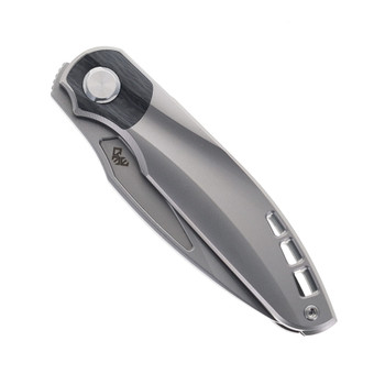 TwoSun Folding Knife Gray Titanium/Carbon Fiber Handle M390 Clip Point Plain Edge TS341-M390