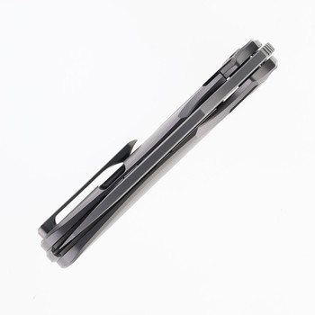 TwoSun Folding Knife Gray Titanium/Carbon Fiber Handle M390 Clip Point Plain Edge TS341-M390