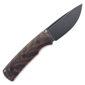 Petrified Fish Beluga Fixed Blade Knife Orange Gmascus Handle N690 Plain Edge Black Stonewash Finish P01-FODMDW