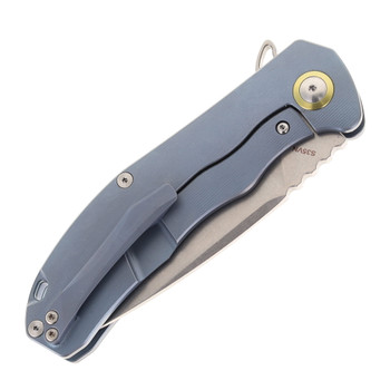 CH Folding Knife Blue Titanium Handle S35VN Plain Edge Bead Blast Finish 3504-Blu