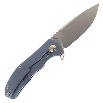 CH Folding Knife Blue Titanium Handle S35VN Plain Edge Bead Blast Finish 3504-Blu