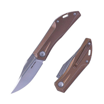 Real Steel Ventus Folding Knife Brown Titanium Handle N690 Plain Edge RS7042